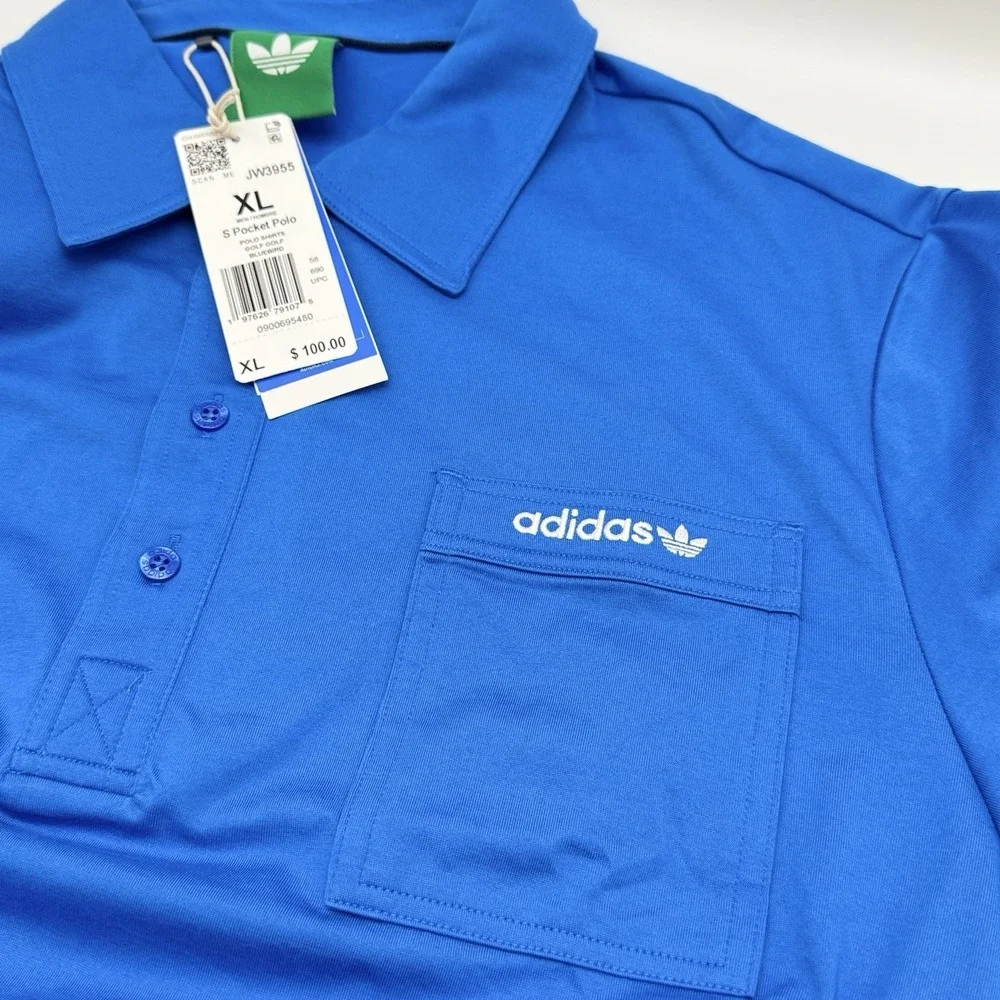 XL Adidas Pocket Polo Golf Shirt  Trefoil Logo Mens Golf Bluebird MSRP $100